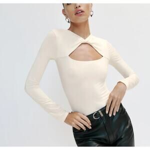 Reformation Cream Twist Cutout Long-Sleeve Top